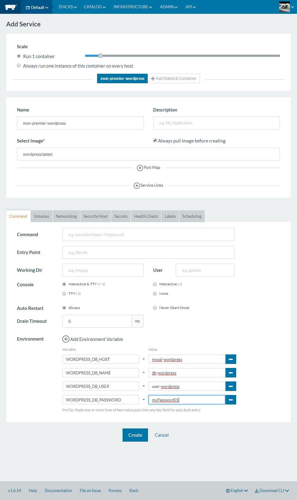 Configuration du service WordPress