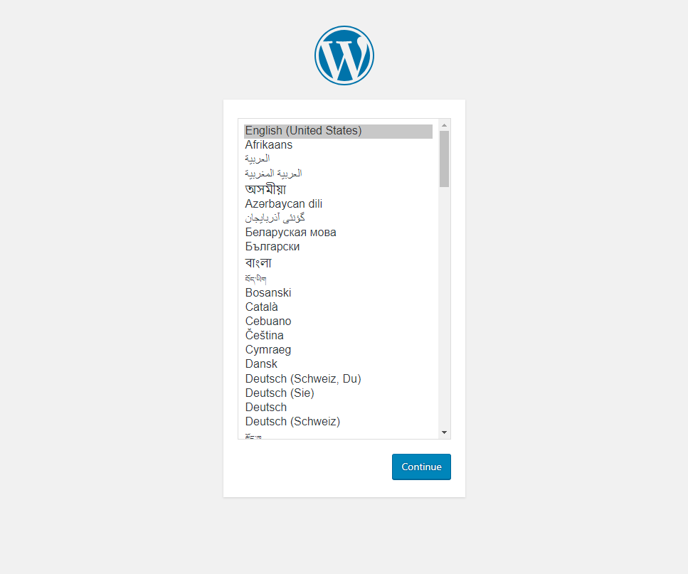 Page d'installation de WordPress